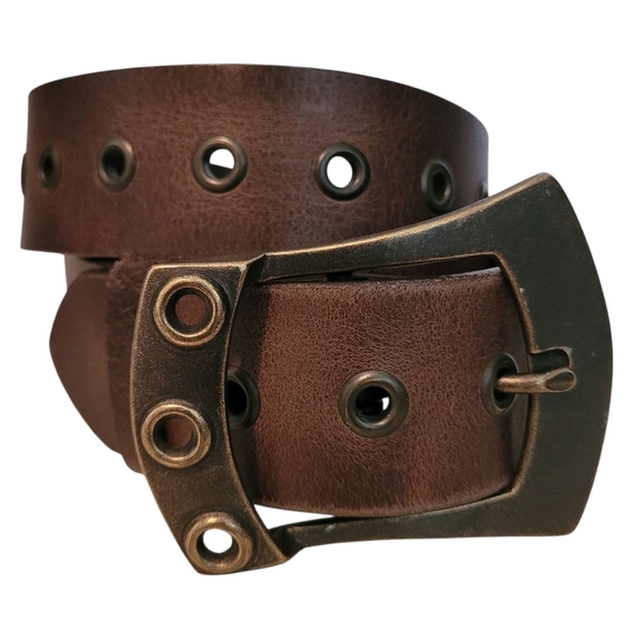 Express Brown Leather Grommets Women's Belt Medium Casual Neutral Gorpcore - Picture 1 of 8